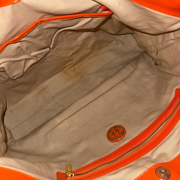 Tory Burch Coated Canvas Floral Orange and White Tote - Picture 9 of 9